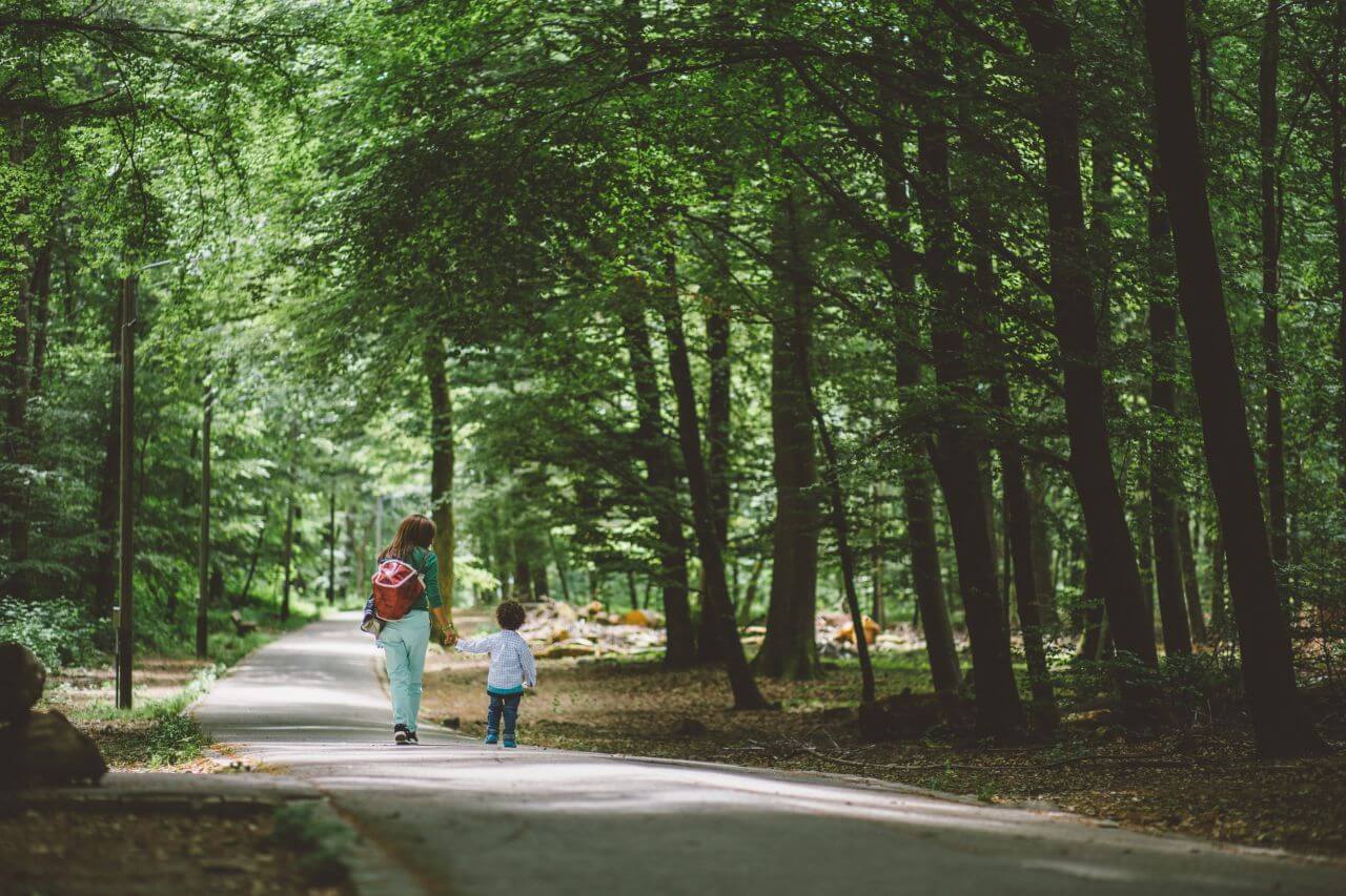 Woman and Child Walking in Park Stock Free