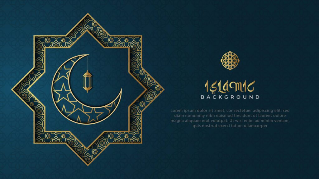 Dark blue Islamic background with moon ornament Free Vector