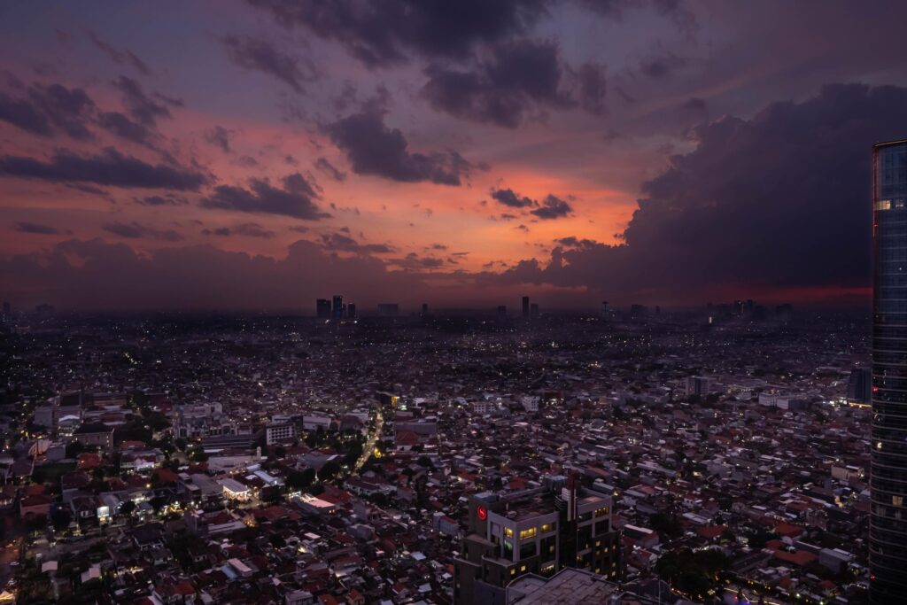 Surabaya city view from the top on sunset Stock Free