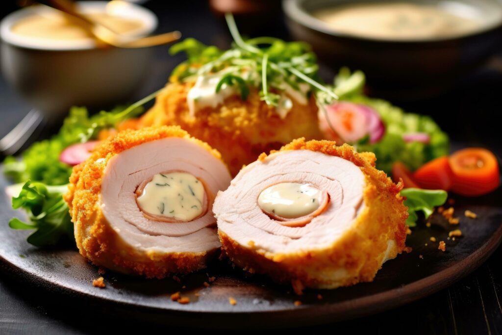 chicken cordon bleu in The kitchen table Food Photography AI Generated Stock Free