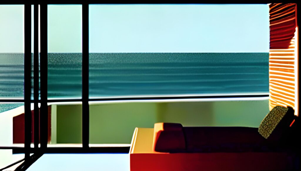 mid century modern style house overlooking the ocean Stock Free