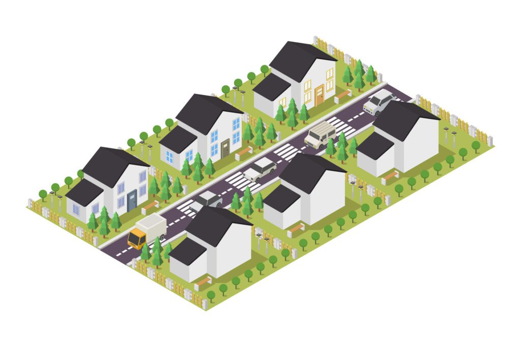 Home village isometric on white background Free Vector