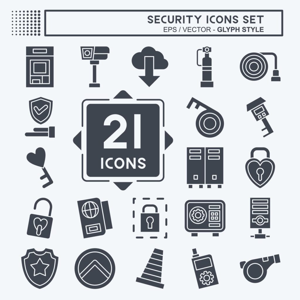 Icon Set Security. related to Technology symbol. glyph style. simple design illustration Stock Free