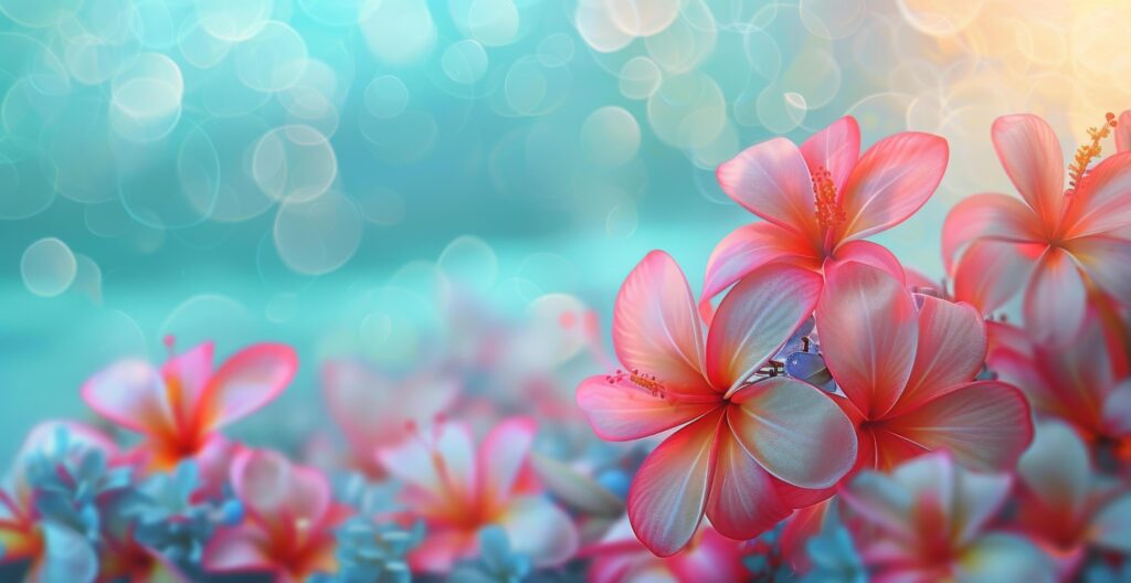 Closeup of Vibrant Pink and Orange Hibiscus Flowers With Bokeh Background Stock Free