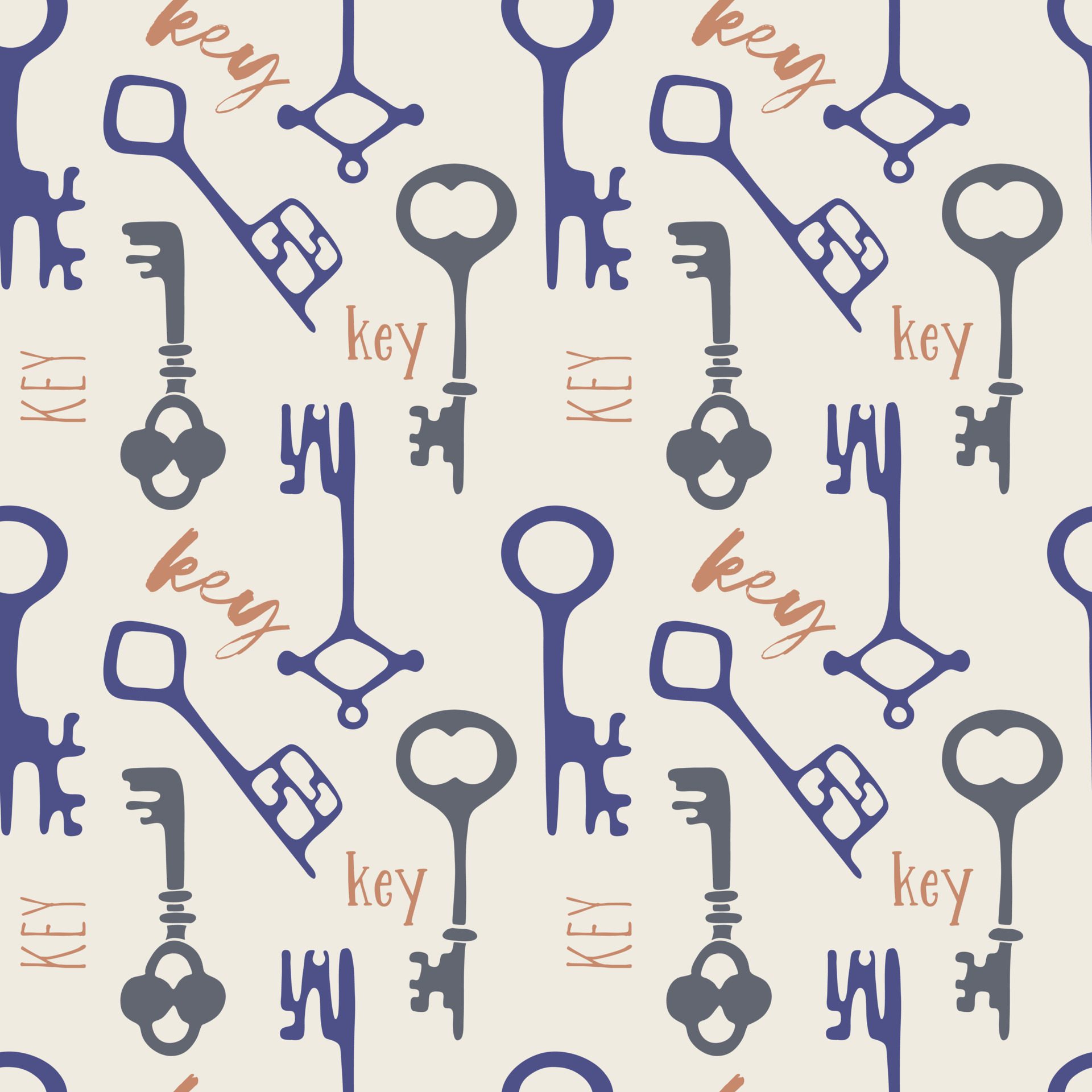 Keys seamless pattern, old vintage hand drawn doodle. Free Vector