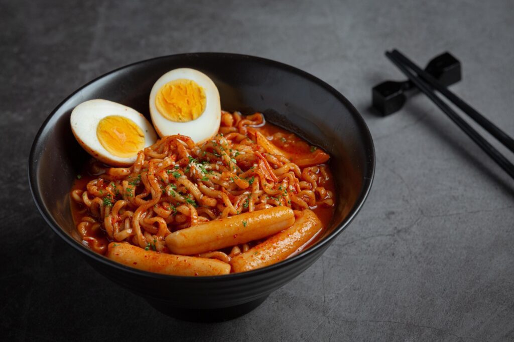 Korean instant noodle and tteokbokki in korean spicy sauce, Ancient food Stock Free