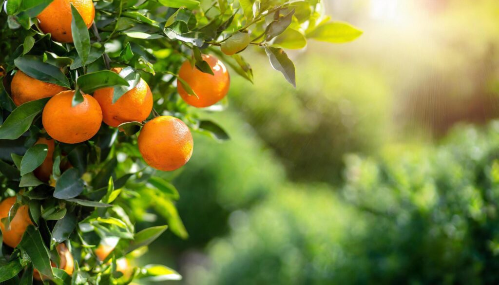 Citrus branches with organic ripe fresh oranges tangerines growing on branches with green leave background Free Photo