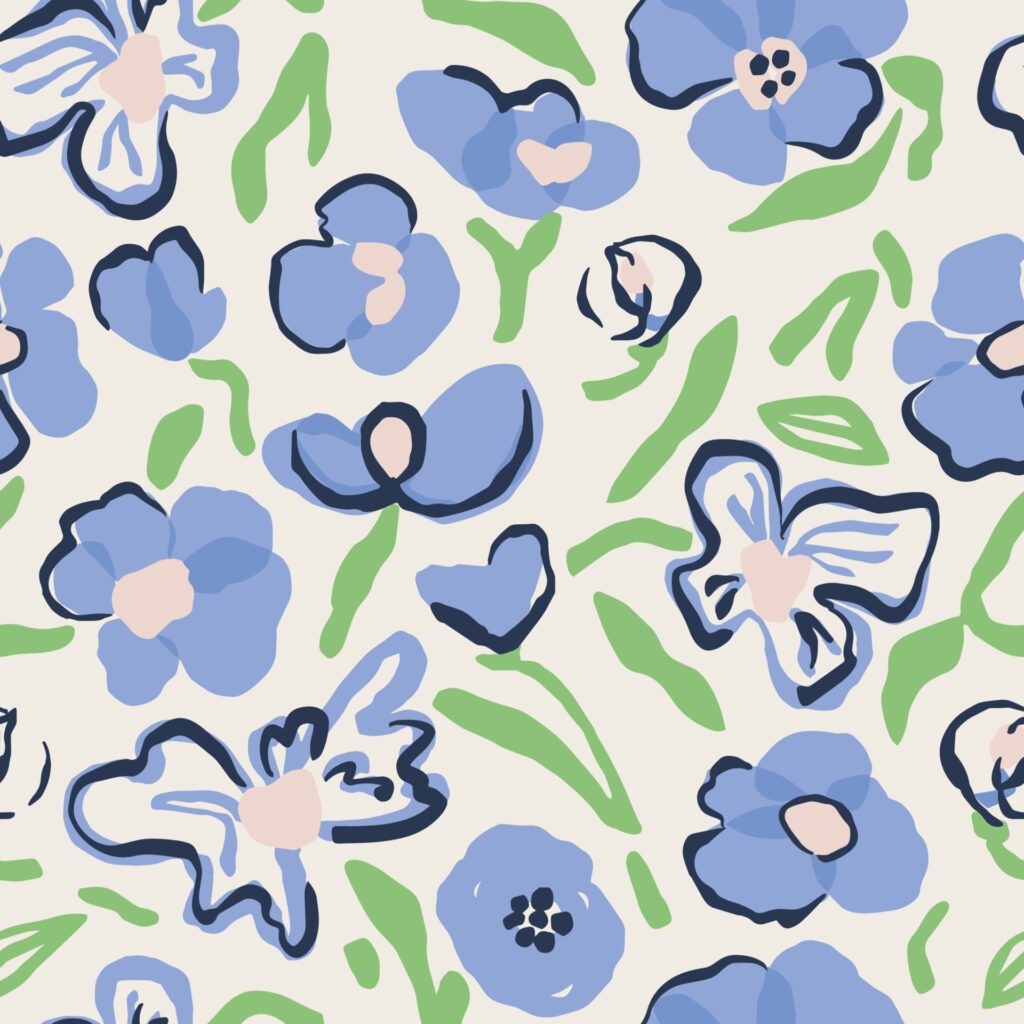 Vector doodle flower illustration seamless repeat pattern Free Vector