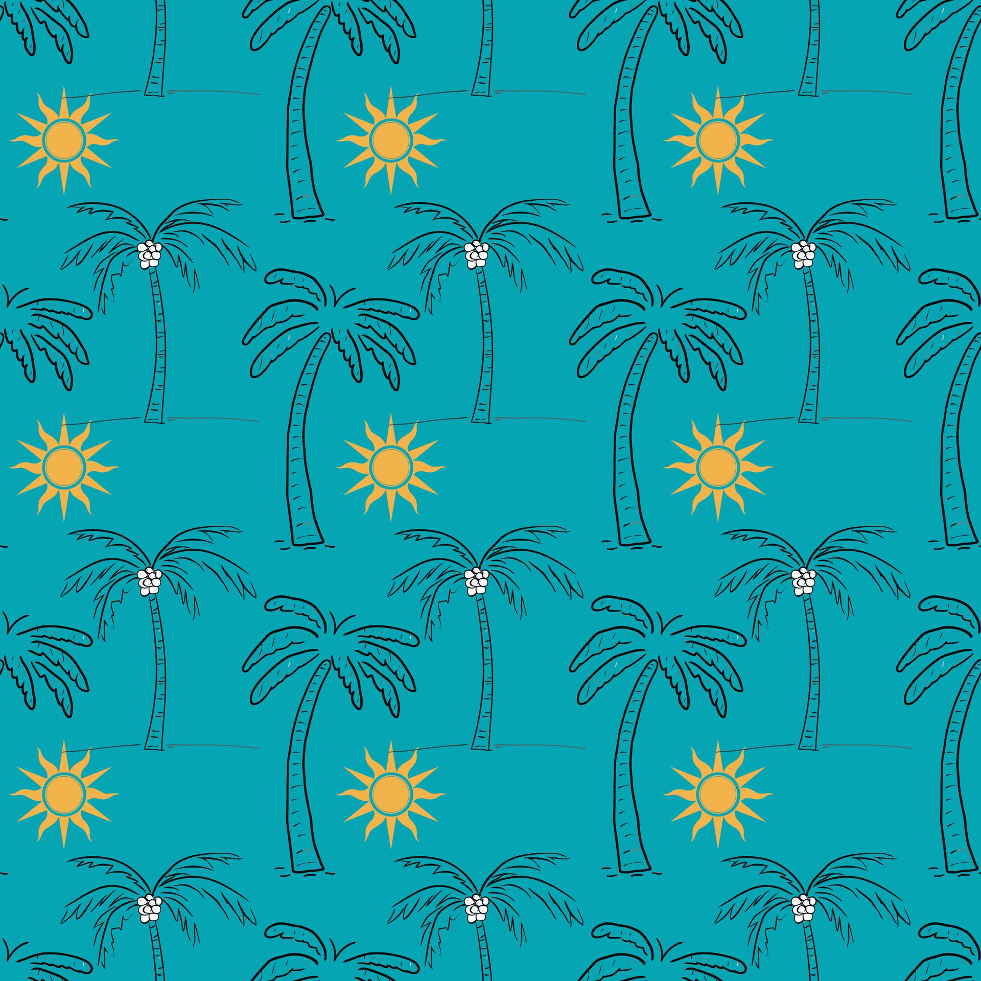 Summer Sun Palm Trees Seamless Pattern Design Free Vector