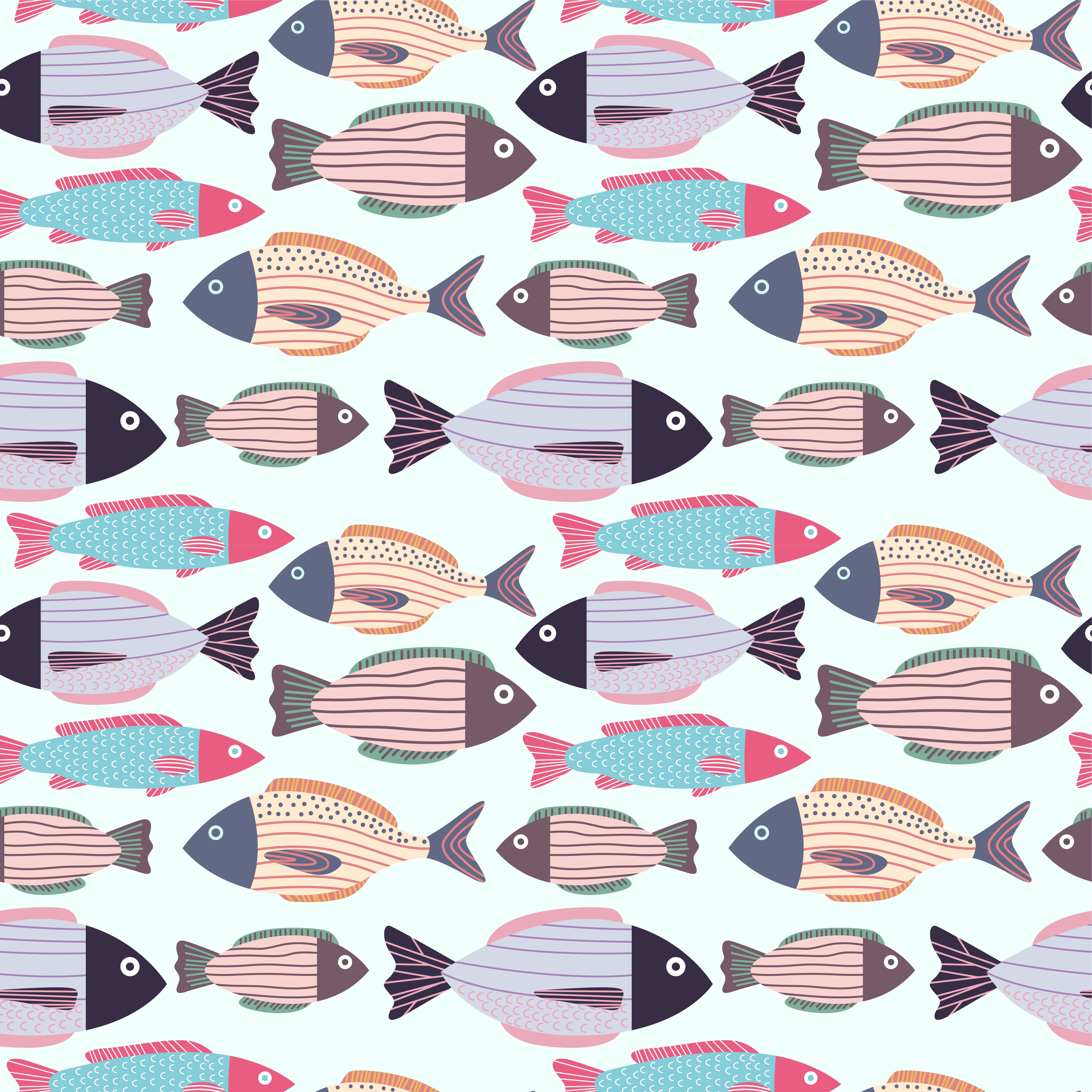 fish doodle seamless pattern background Free Vector