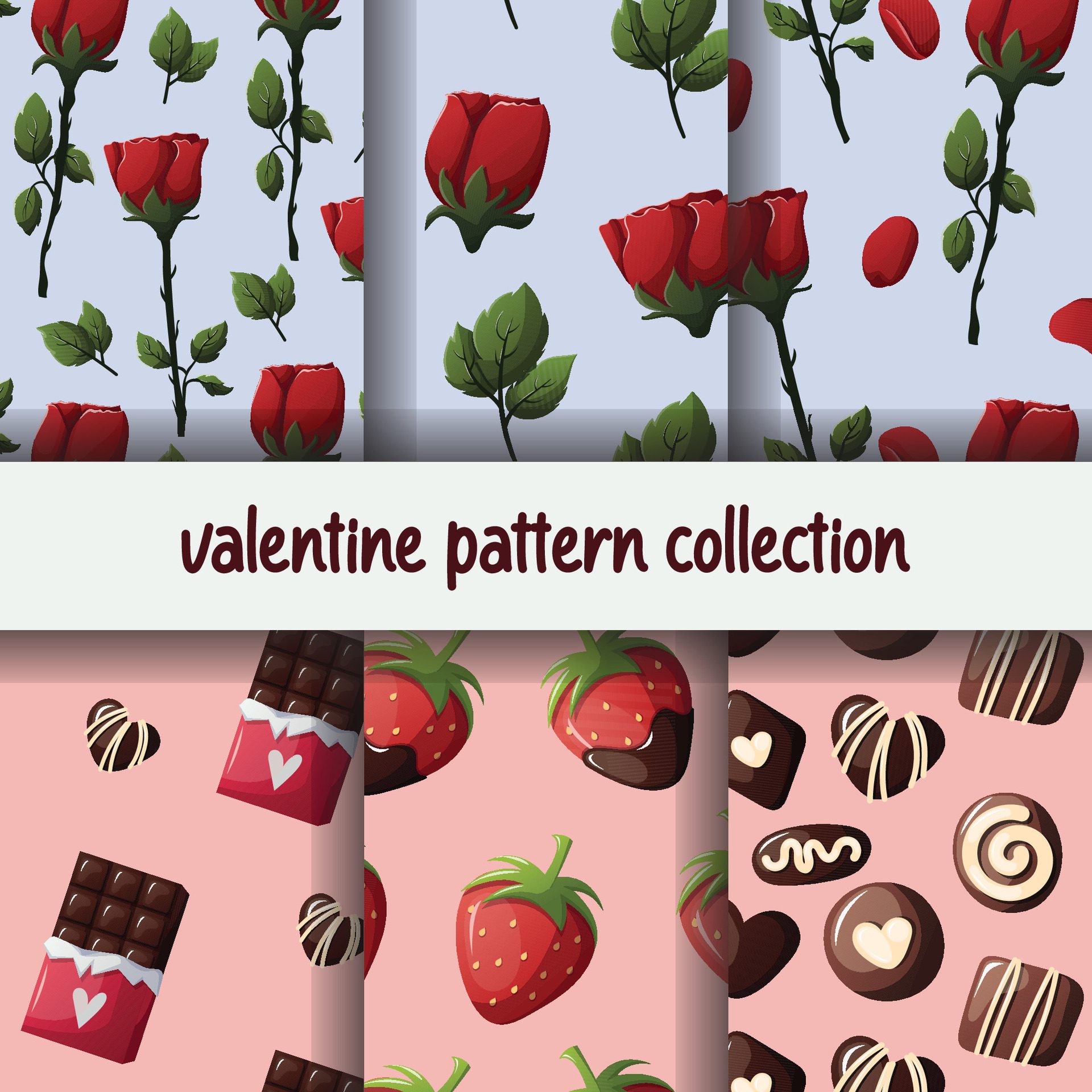 rose and chocolate valentine pattern illustration Free Vector