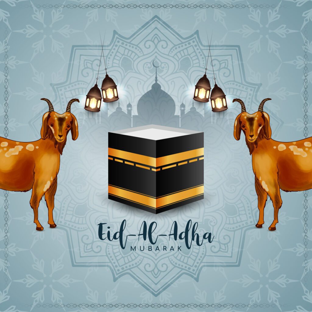 Religious Eid Al Adha mubarak Islamic festival celebration background Free Vector