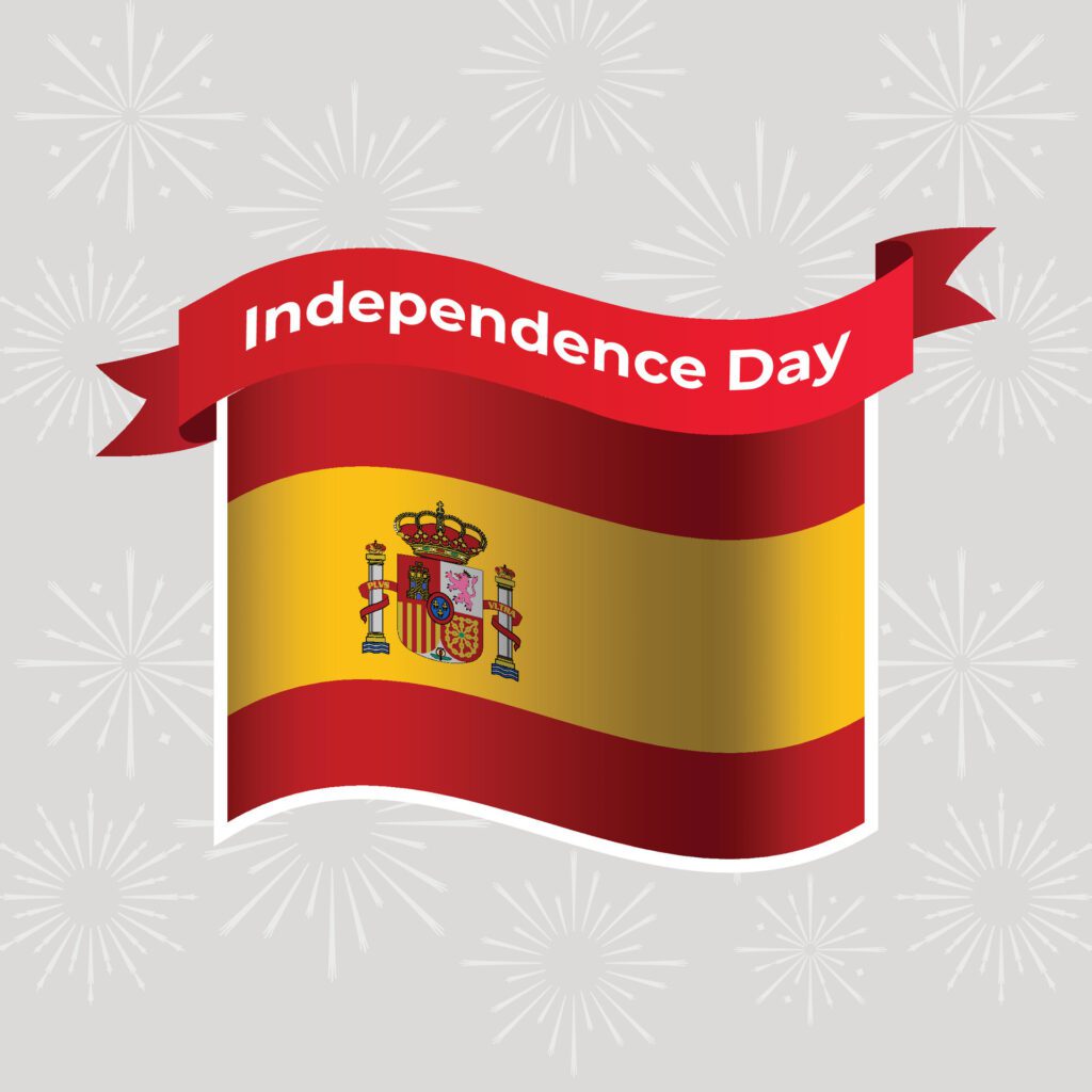 Spain Wavy Flag Independence Day Banner Background Free Vector