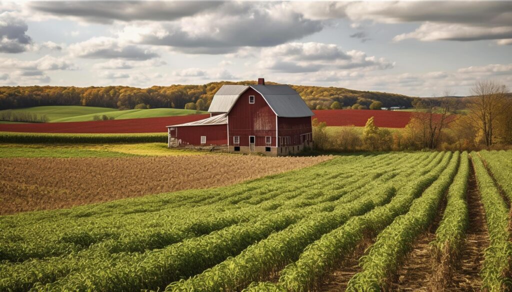 Organic wheat grows on vibrant farm meadow generated by AI Stock Free