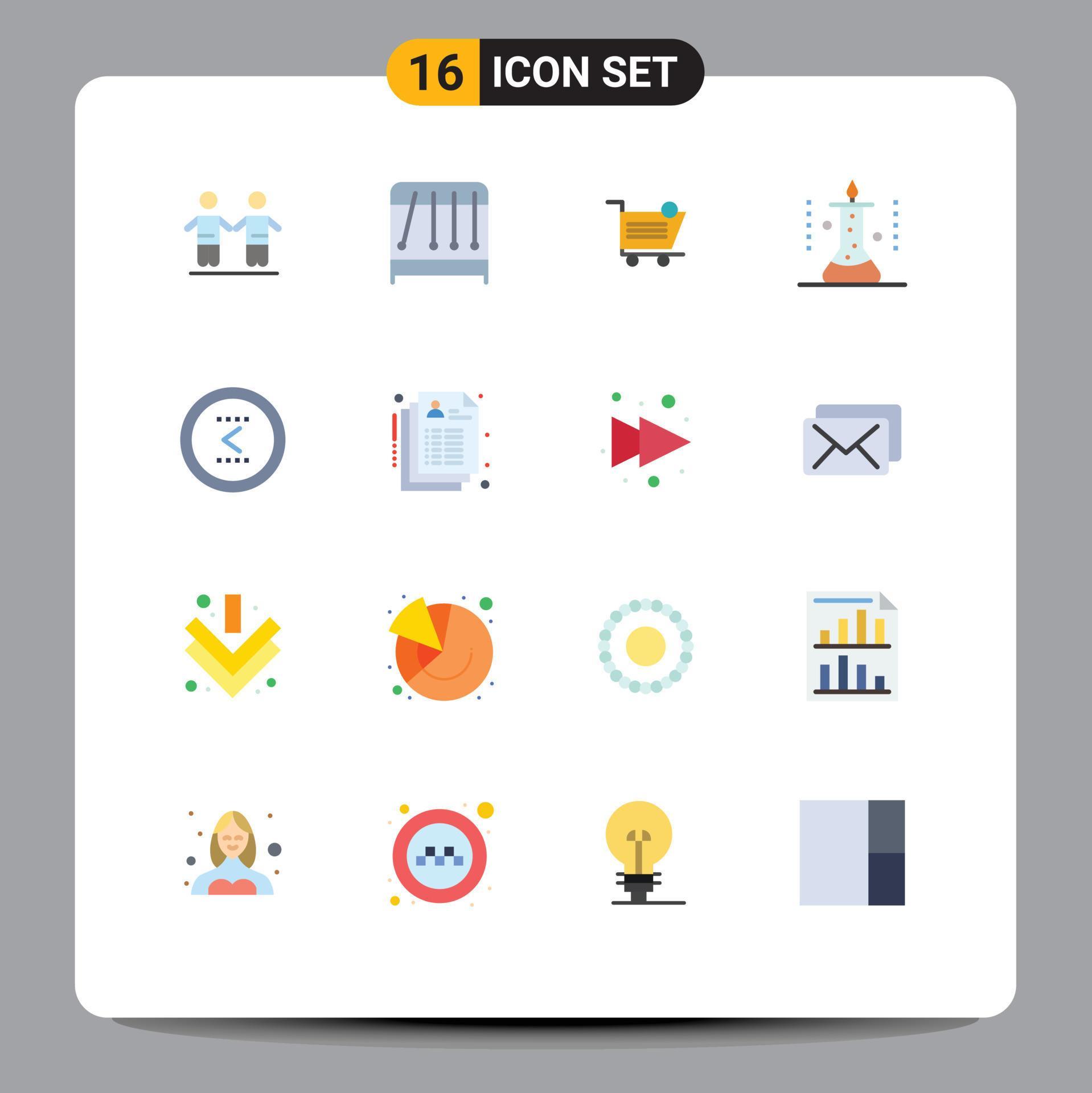 Flat Color Pack of 16 Universal Symbols of arrow science experiment shopping science laboratory Editable Pack of Creative Vector Design Elements Stock Free and Free SVG