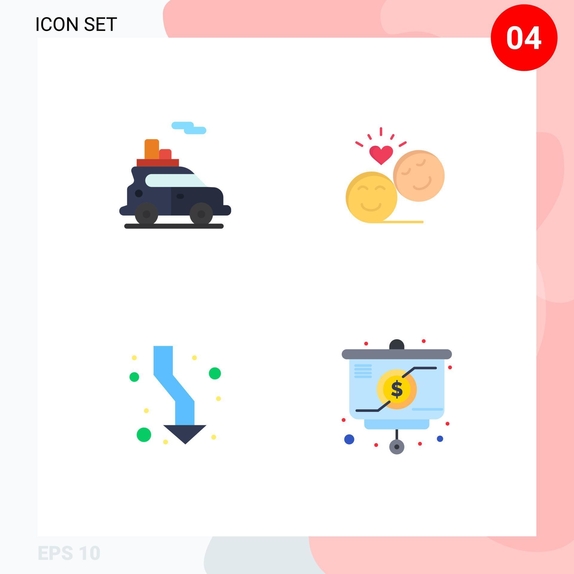 User Interface Pack of 4 Basic Flat Icons of auto arrow vehicle smiley faces up Editable Vector Design Elements Stock Free