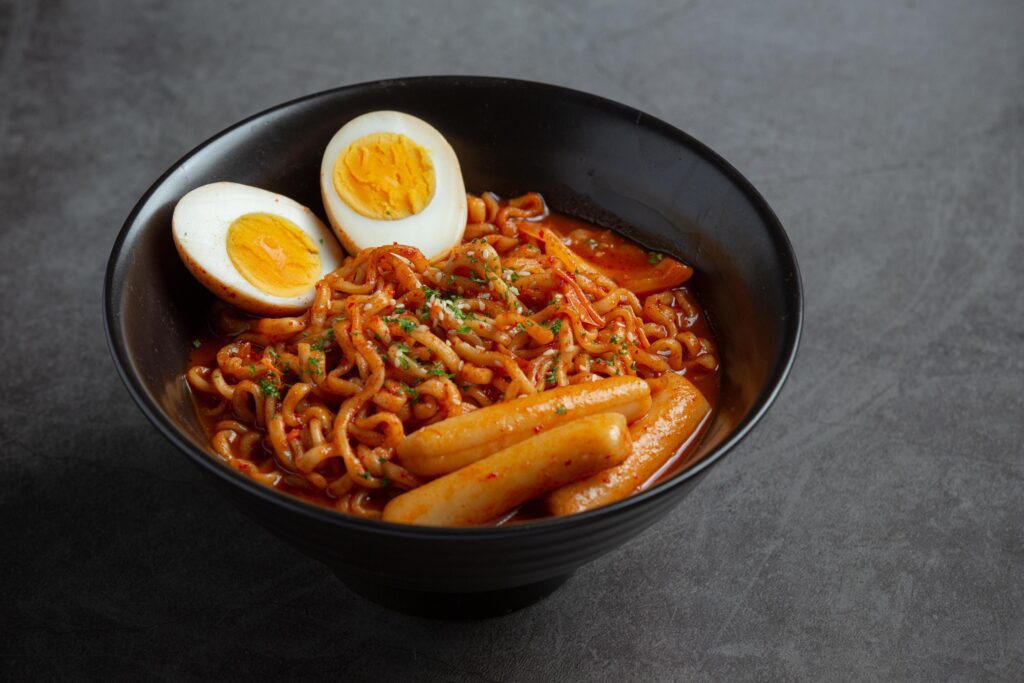 Korean instant noodle and tteokbokki in korean spicy sauce, Ancient food Stock Free