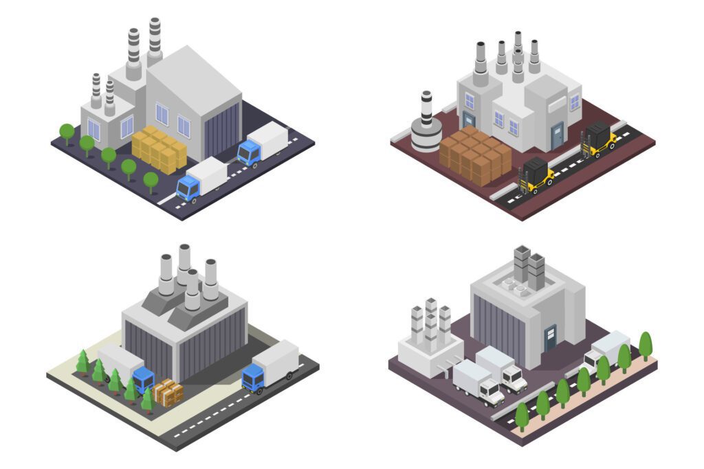 Isometric industries on white background Free Vector