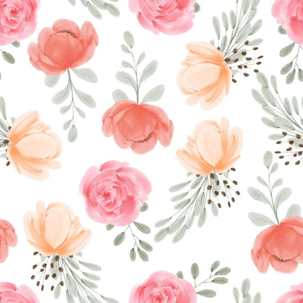 Floral seamless pattern watercolor hand painted with rose peony flower Free Vector