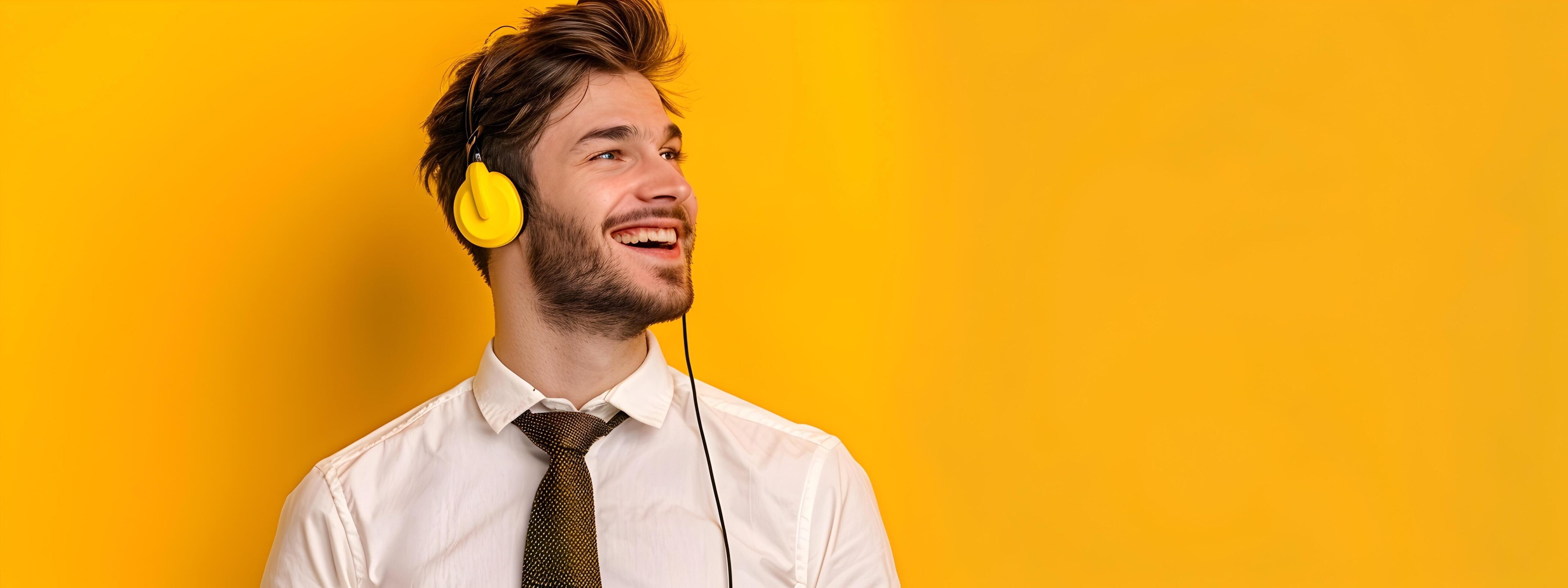 Cheerful Young Business Professional Wearing Headset Providing Customer Service on Yellow Background Stock Free