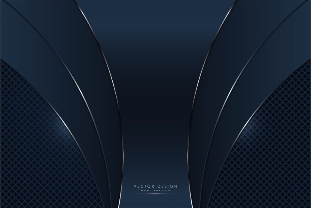 Navy curved metallic panels with glow over diamond pattern Free Vector