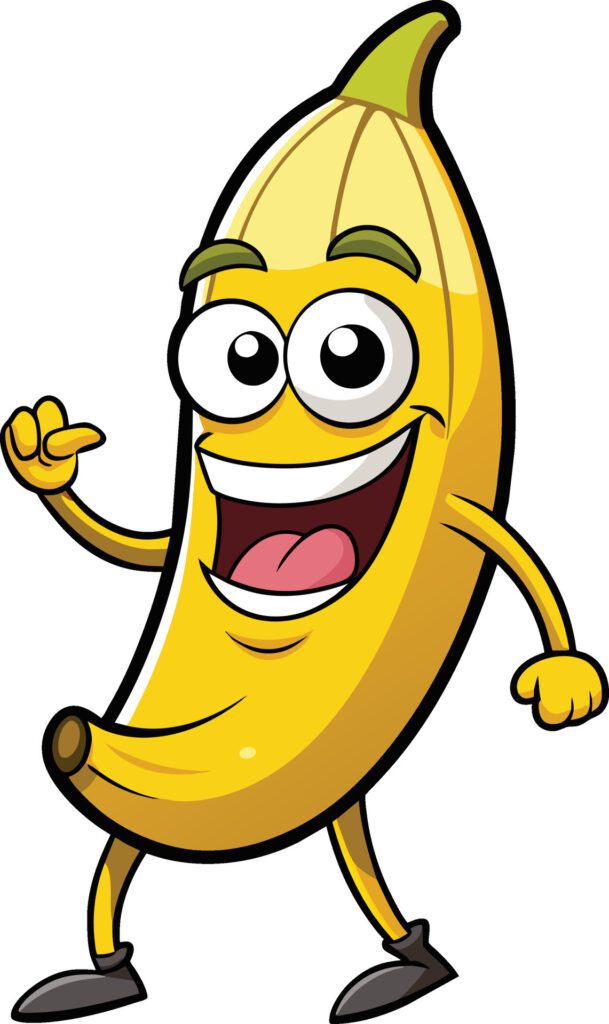 Illustration of a Banana Cartoon Character Mascot on a White Background Free Vector