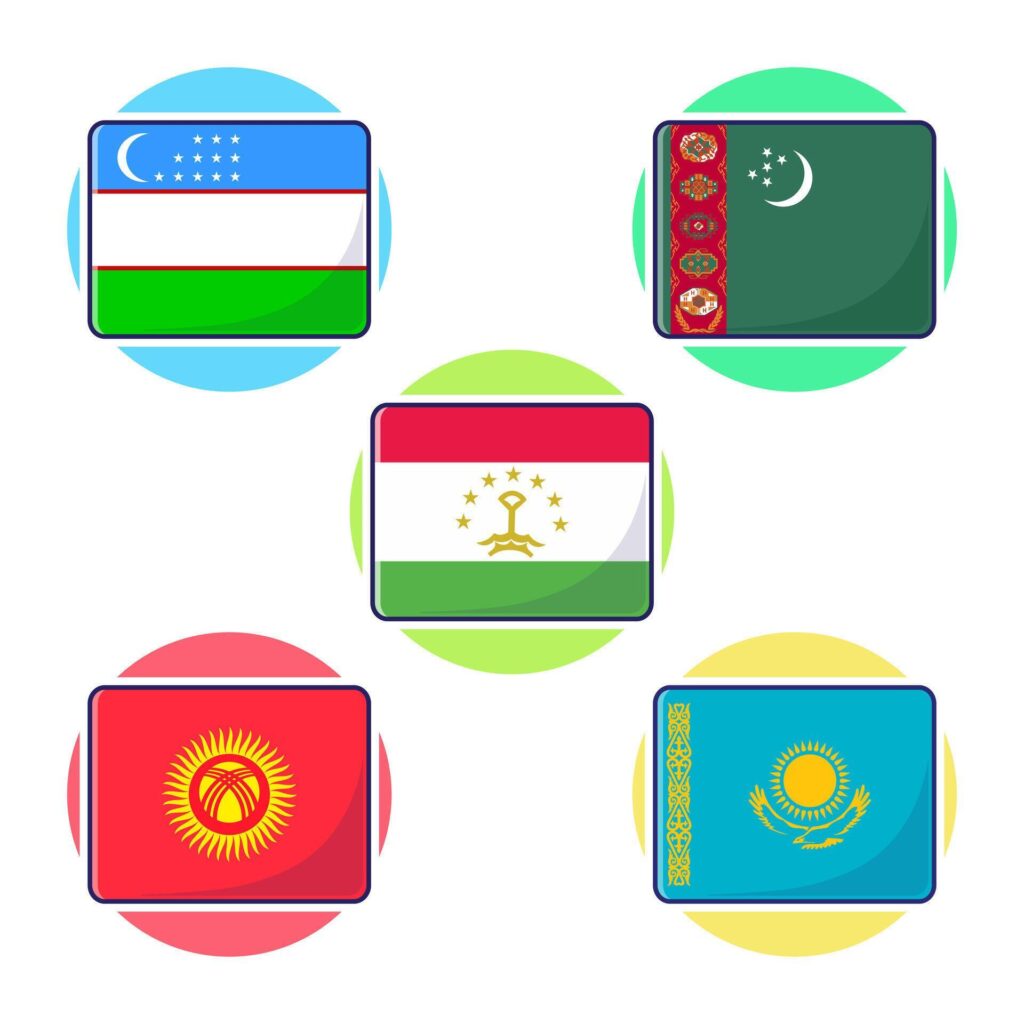 Flat cartoon of Central Asian countries flag icon mascot collection Stock Free