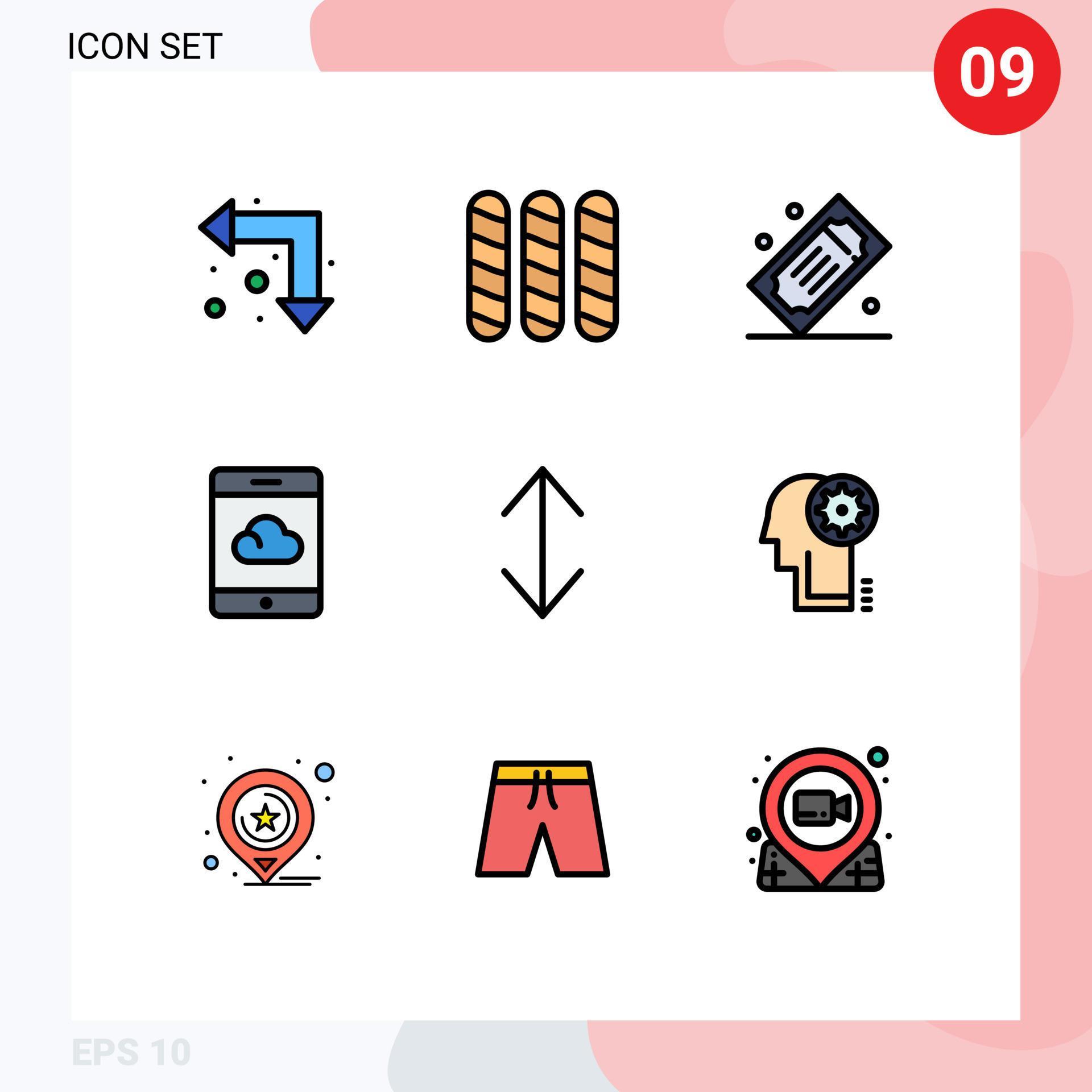 9 User Interface Filledline Flat Color Pack of modern Signs and Symbols of scale arrow movie raffle smartphone backup Editable Vector Design Elements Stock Free