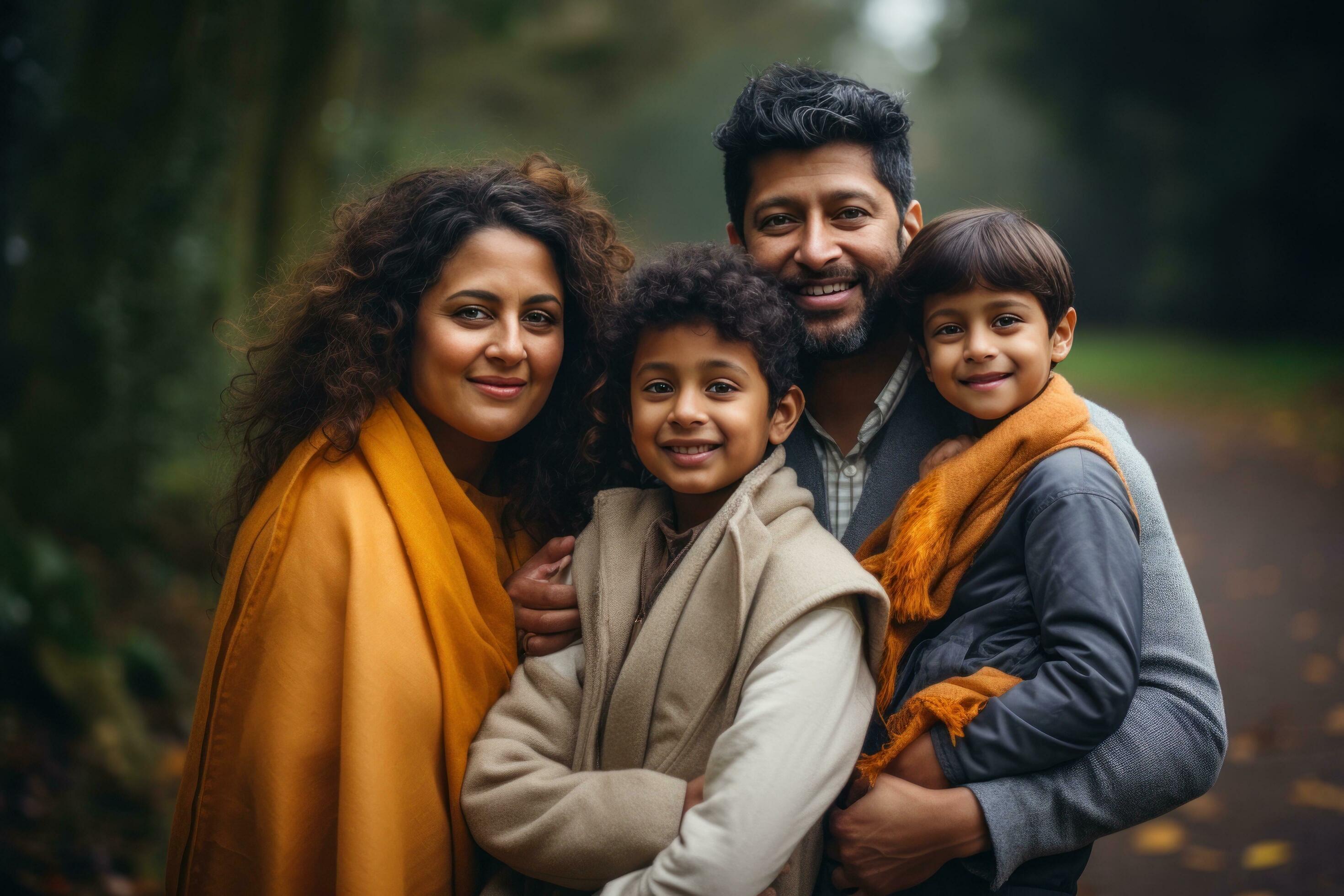 Indian a family holding children in their arms in a park Stock Free