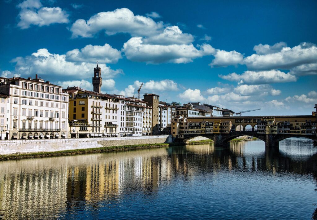 the old bridge, symbol of the city of Florence, the cradle of the Italian Renaissance and the capital of Tuscany in Italy, in August 2016 Stock Free