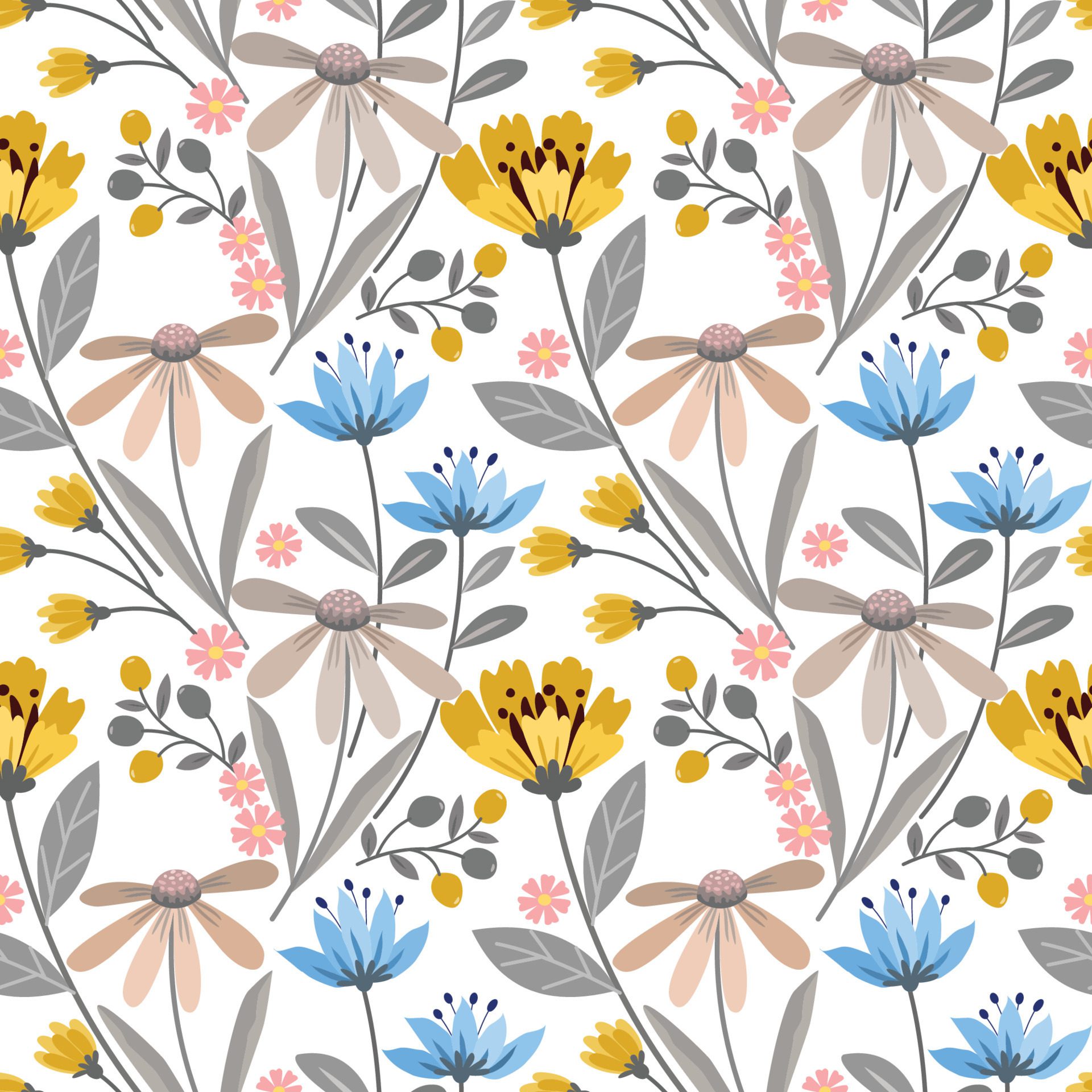 Blooming flowers design seamless pattern. Free Vector