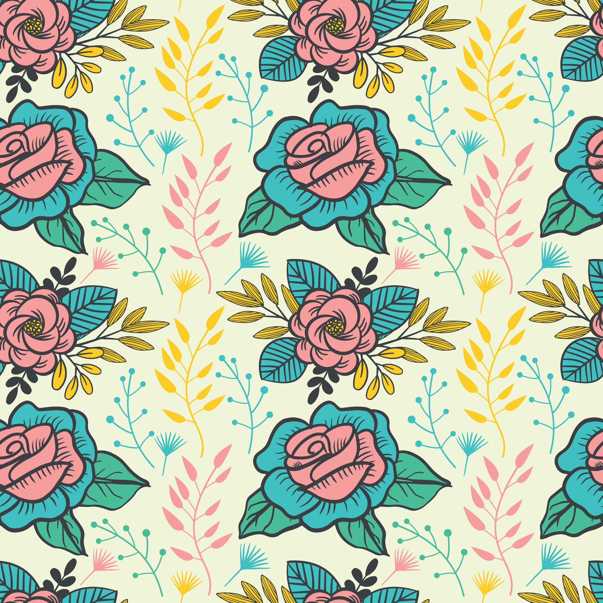 Elegant Botanical Roses Summer Floral Pattern Free Vector