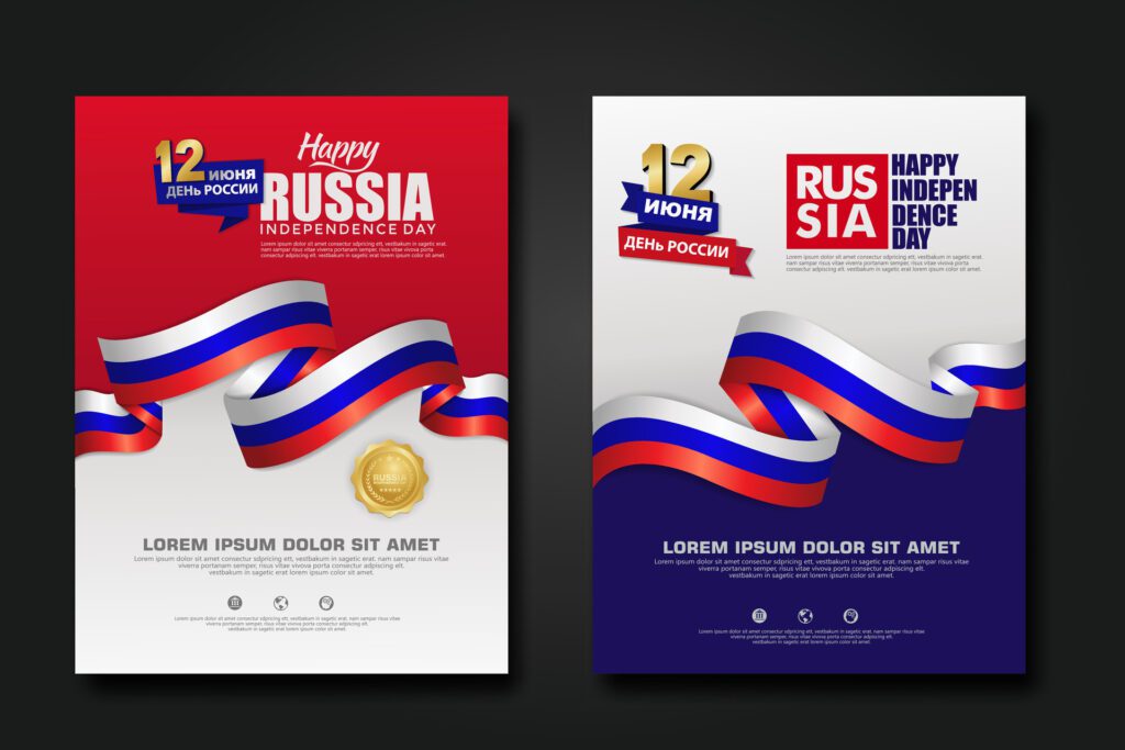 Set poster design Russia happy Independence Day background template Free Vector