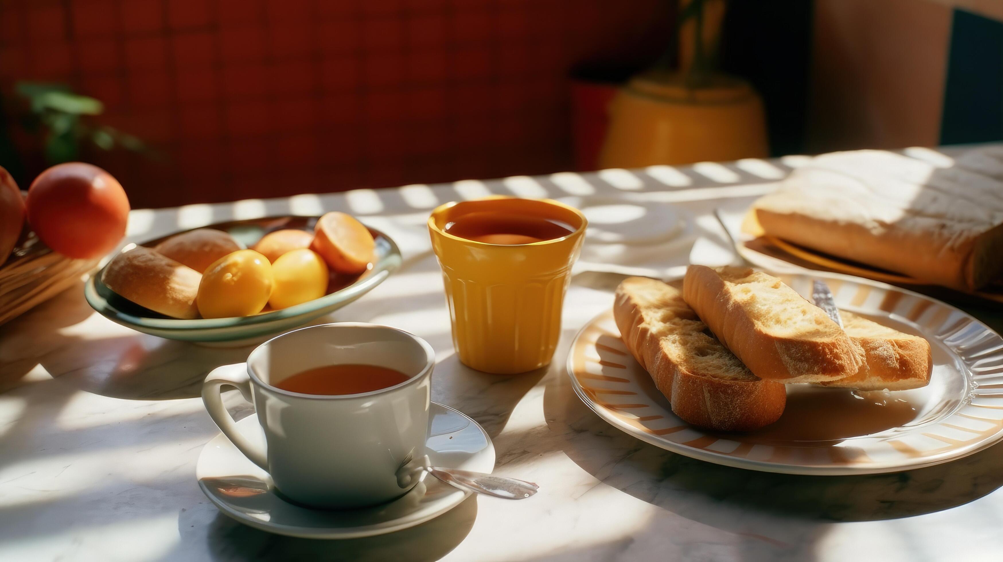 Breakfast with baguette bread food Illustration Stock Free