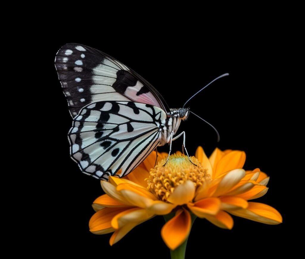 Close up detail of butterfly perched on flower petals. beautiful portrait of butterfly, generative ai Stock Free