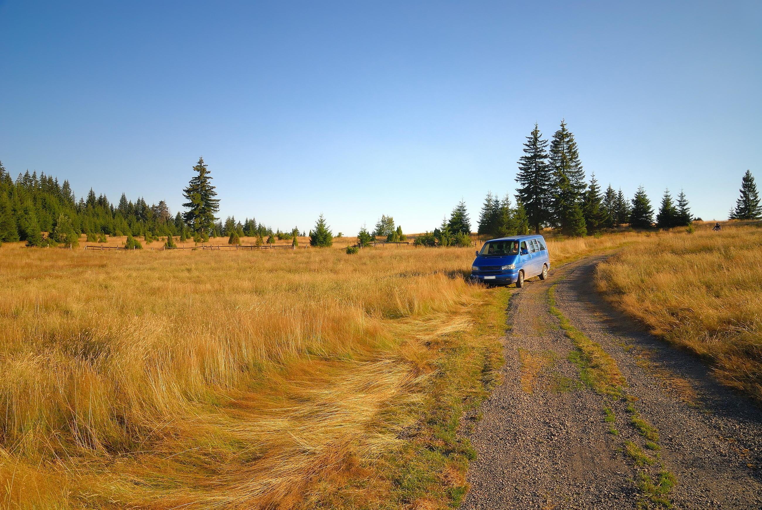 blue van in nature Stock Free