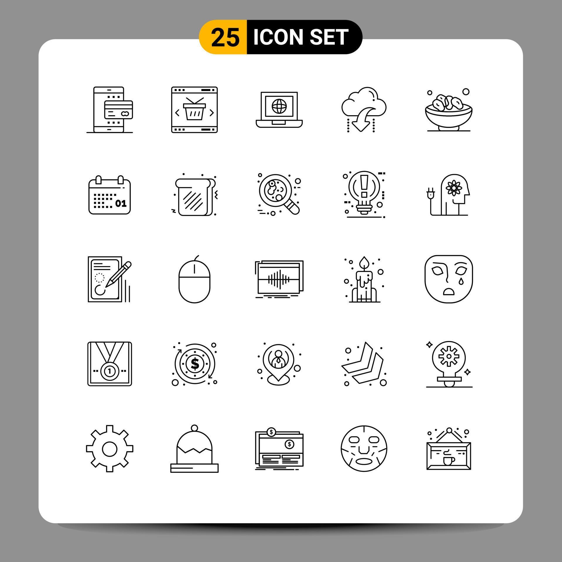 Mobile Interface Line Set of 25 Pictograms of arrow cloud shopping download globe Editable Vector Design Elements Stock Free