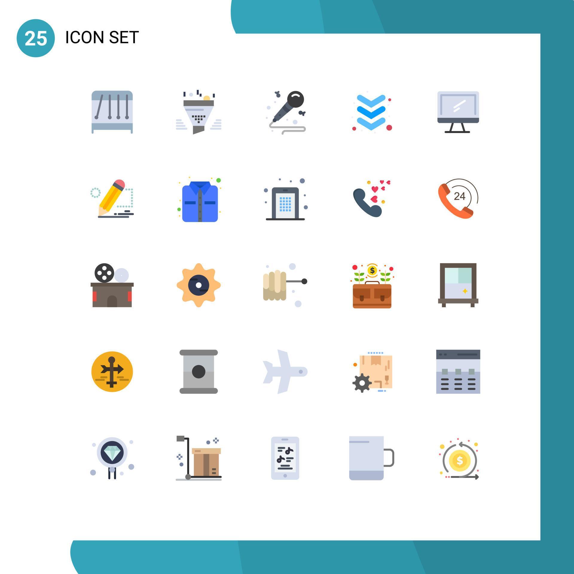 User Interface Pack of 25 Basic Flat Colors of device computer mic keyboard arrow Editable Vector Design Elements Stock Free