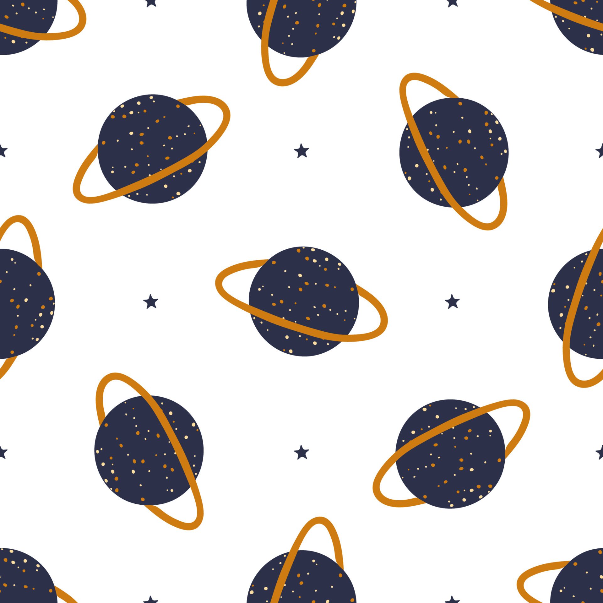 Hand drawn seamless repeating color simple flat pattern on white background. Vector background with planets. Free Vector