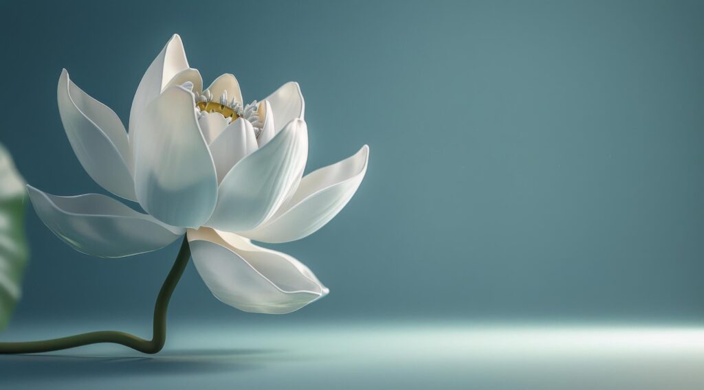 Single White Lotus Flower Against a Blue Background Stock Free