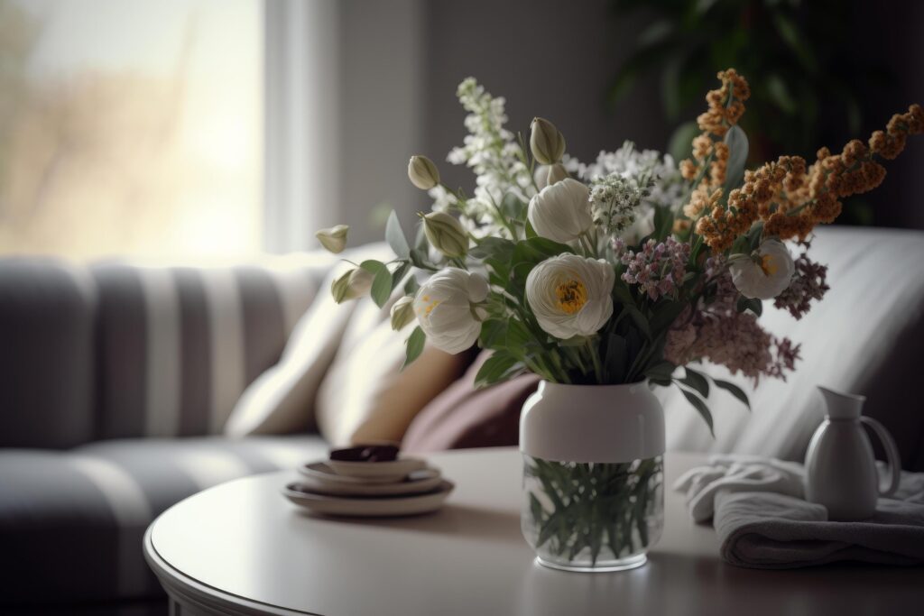 Interior design with flowers in vase. Illustration Stock Free