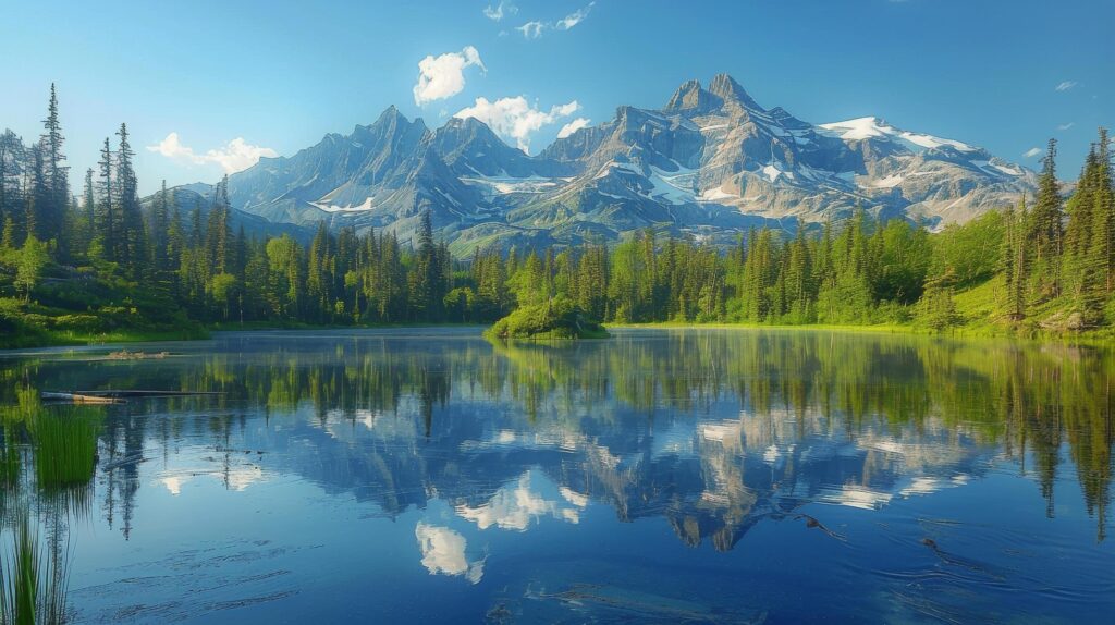 Lake Surrounded by Trees With Mountains in Background Stock Free