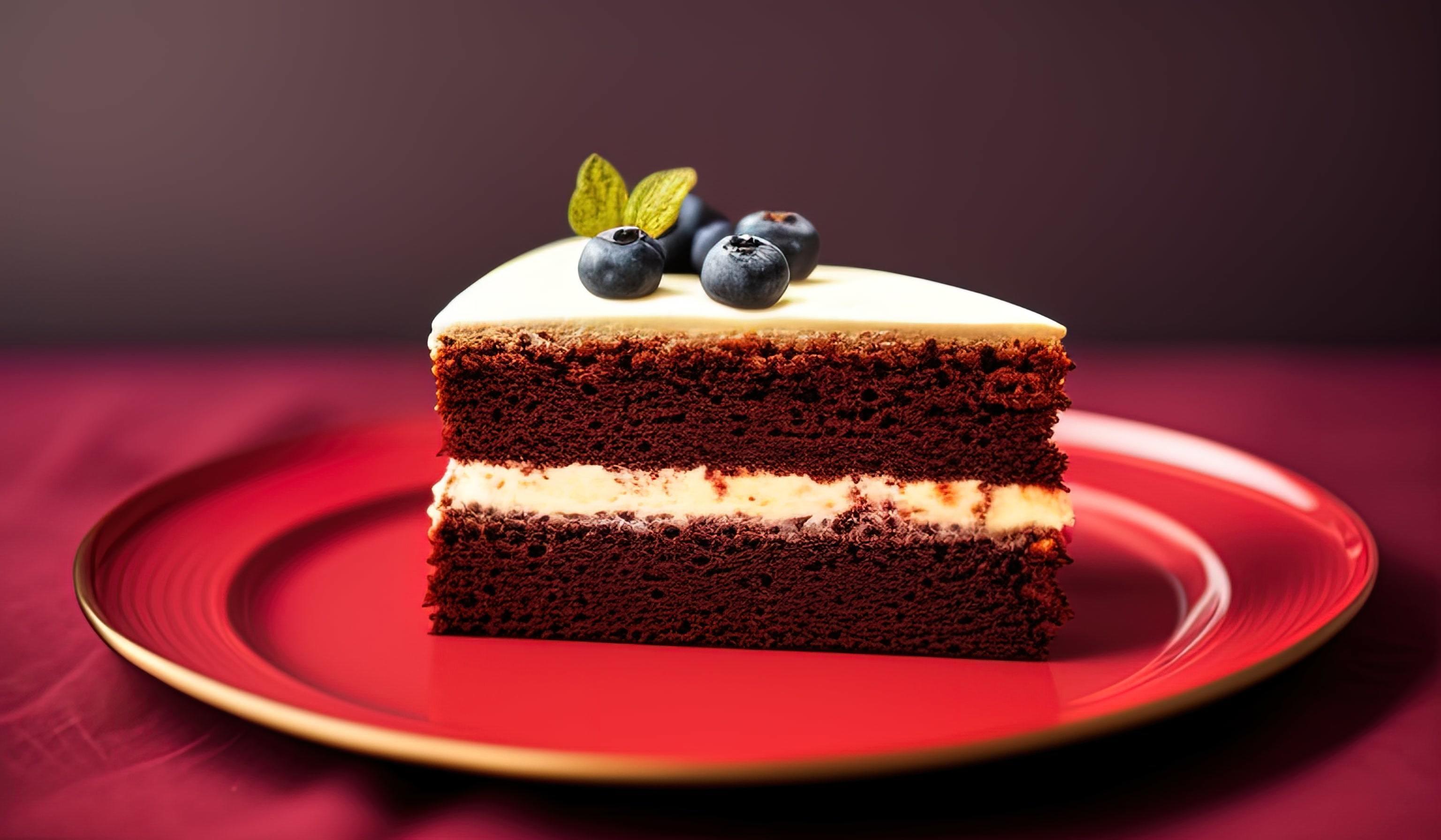 professional food photography of a piece of cake sitting on top of a red plate Stock Free