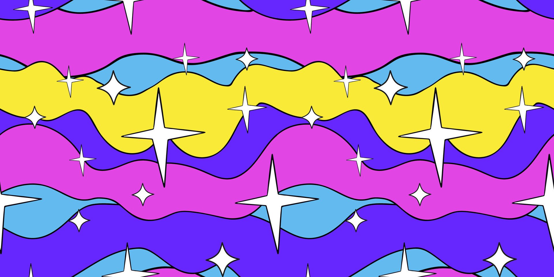 Seamless groovy wavy pattern with stars. Free Vector