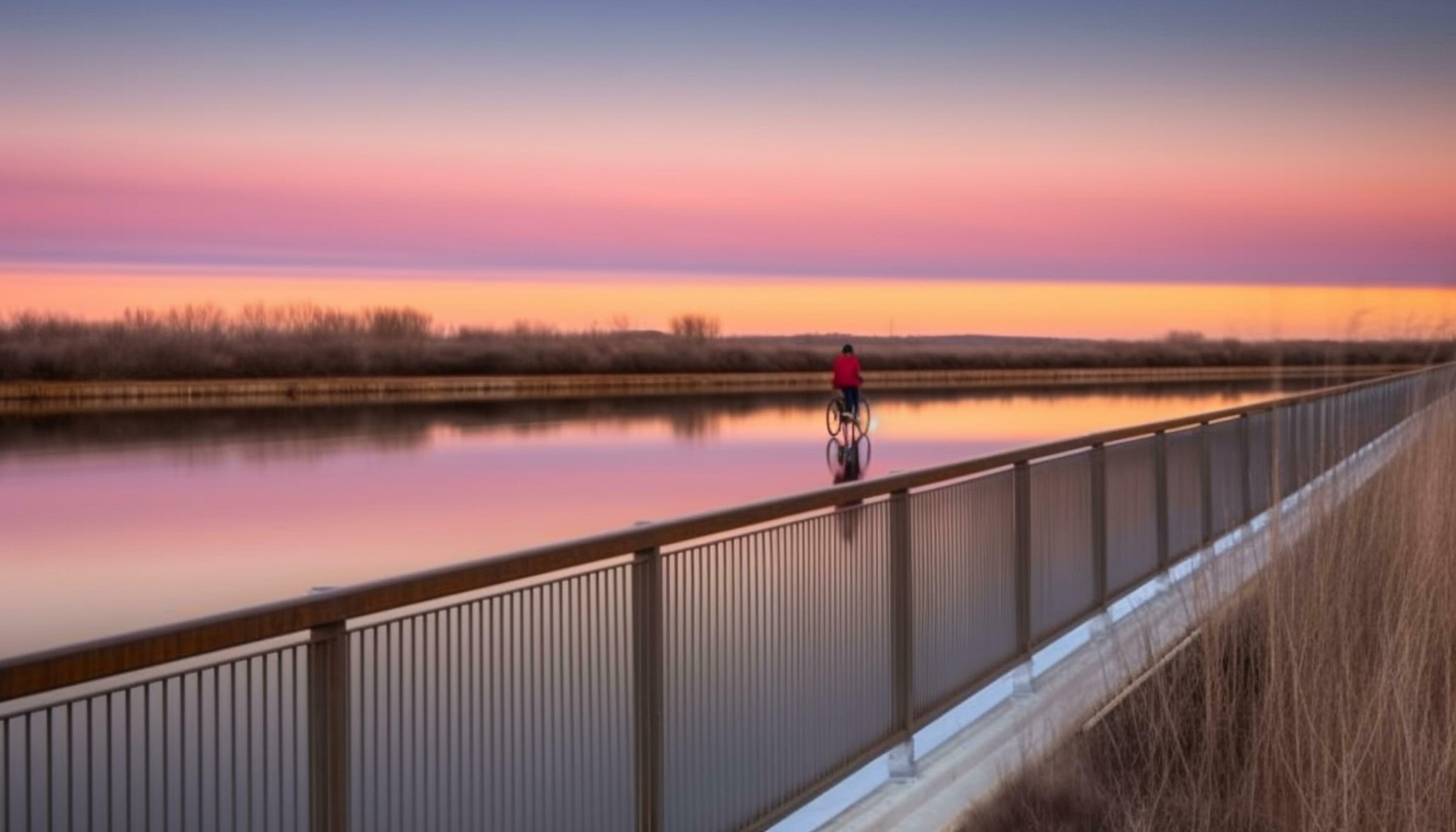 One person jogging at dusk, reflecting on healthy lifestyle outdoors generated by AI Stock Free