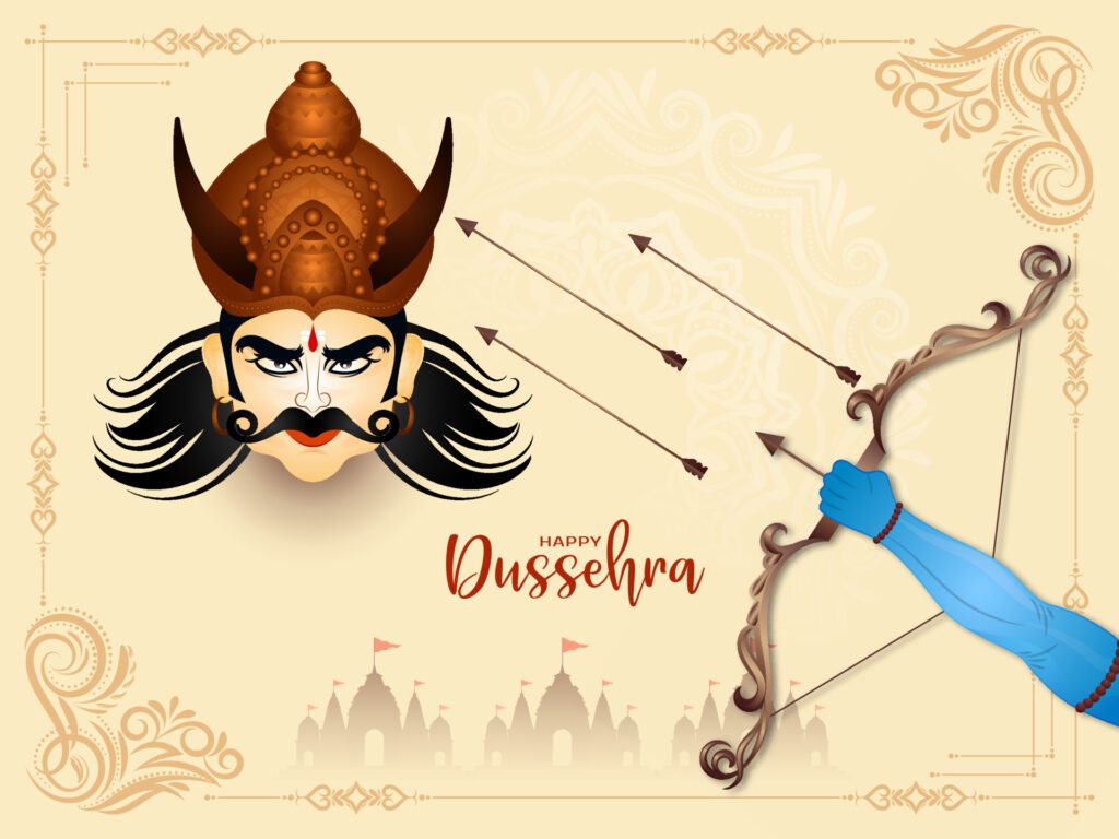 Happy Dussehra mythological festival greeting background design Free Vector