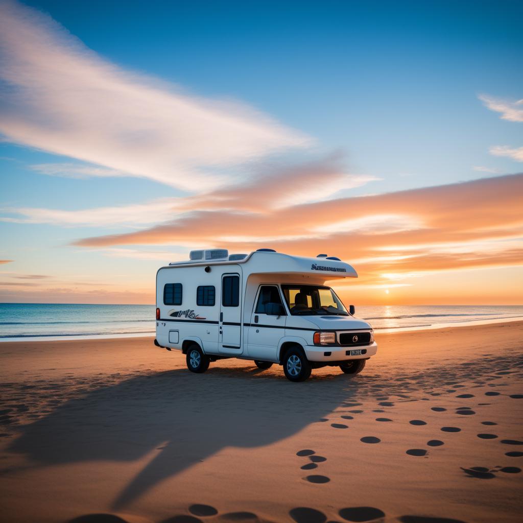 Camper on beach in by @ai_generated