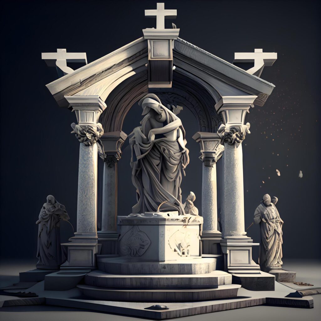 Ancient statue in the cemetery. 3D illustration. Black background., Image Stock Free