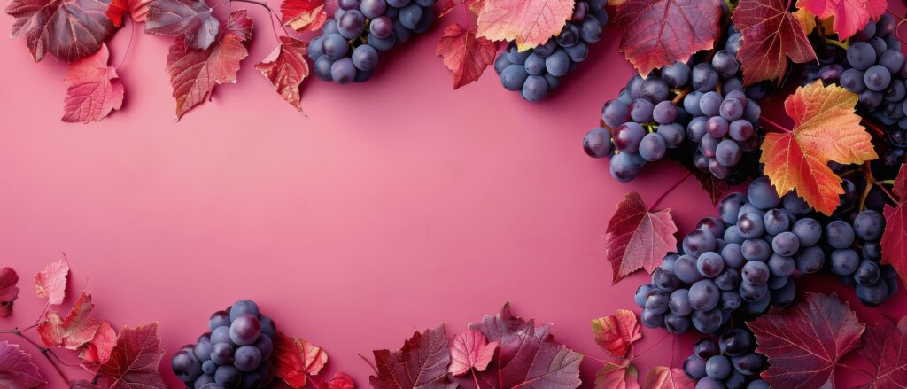 Grapes and Red Leaves on a Pink Background Stock Free