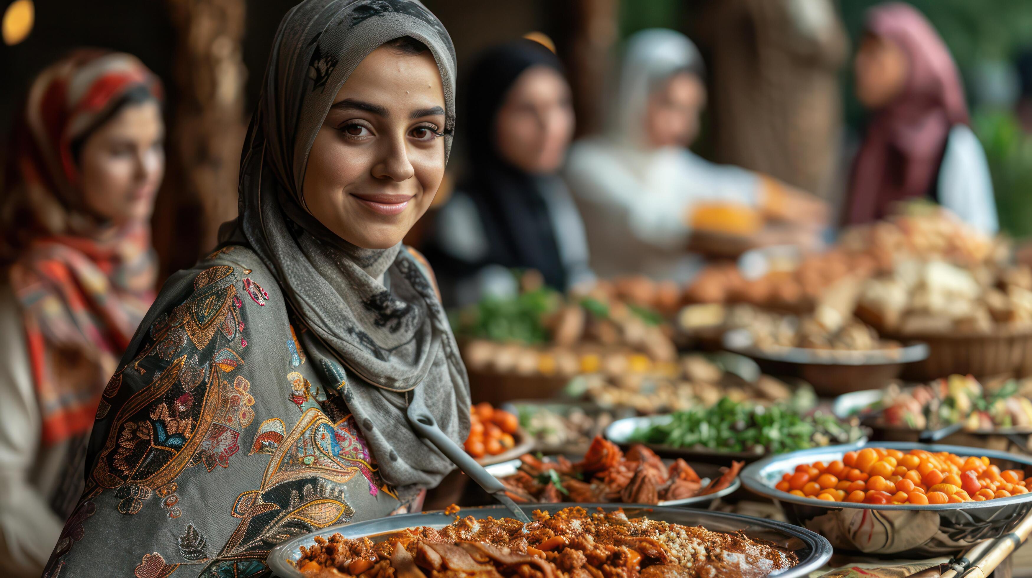 A community feast where families gather to share food and celebrate Eid Al-Adha. Stock Free